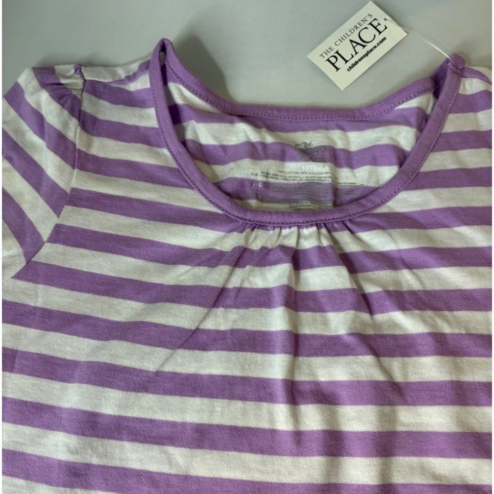 Children's Place Striped Top Lilac Mist Short Sleeve Shirt Kids Size L‎